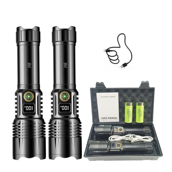 THL Super-Bright Rechargeable LED Flashlights – 2‑Pack, 5 Modes, Zoomable & Waterproof