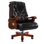 Leroy Genuine Leather Executive Office Chair with Wooden Finish Arms, Heavy-Duty Nylon Base & Adjustable Tilt - Black