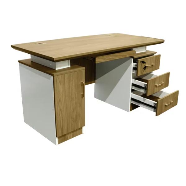 Mystic Computer Desk with Pull-Out Keyboard Tray, 3 Storage Drawers, Lockable Cupboard & 140 cm Workstation - Oak