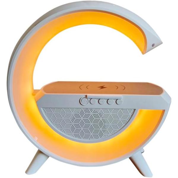 3-in-1 LED Table Lamp with 10W Wireless Charger, Bluetooth Speaker, RGB Night Light & 1200mAh Rechargeable Battery – White