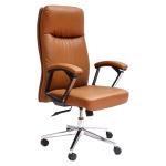 Kristie High-Back Executive Office Chair with Premium PU Leather, Gas Lift, Reclining Tilt & Chrome Swivel Base - Brown