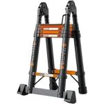 4.0m Multifunctional Telescopic Ladder 2.1m Herringbone A-Frame Step Ladder Heavy Duty Thickened Steel Folding One-Touch Unlocking Black & Orange