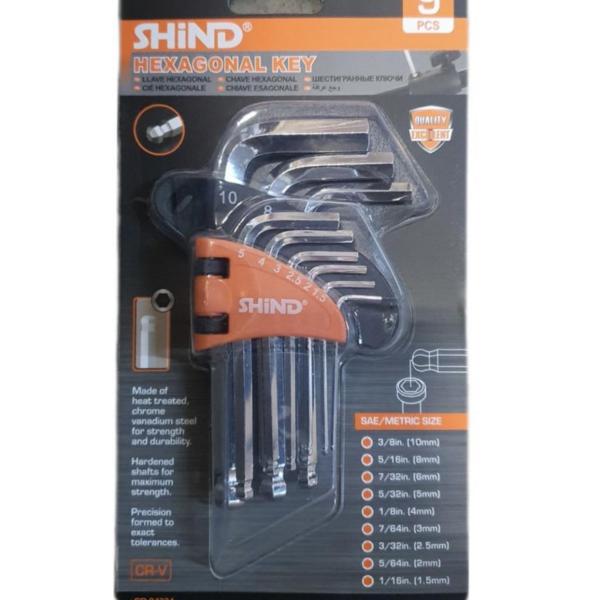 Shind 9-Piece Ball-End Allen Hex Key Set – Chrome Vanadium Steel, Short-Arm L-Keys