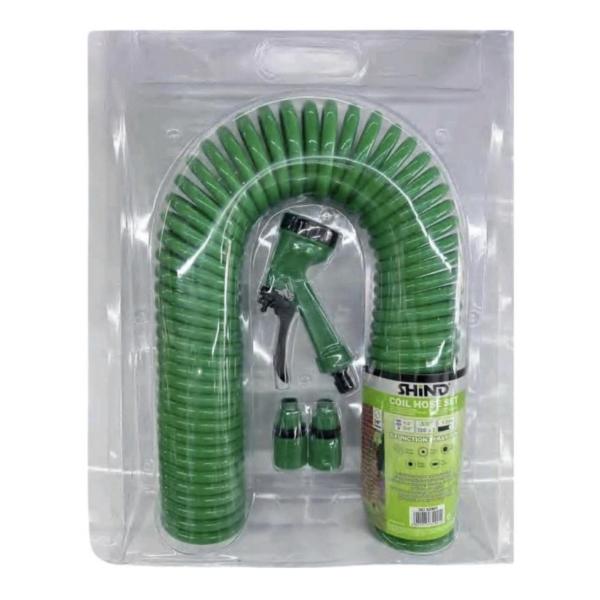 Shind 15 m Flexible Coil Hose & Multi‑Function Spray Gun Set – Compact, Anti‑Kink & Easy‑Store