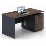 Galo Office Desk with Lockable File Drawer, Built-in Storage Cupboard & Cable Management Workstation - Dark Brown