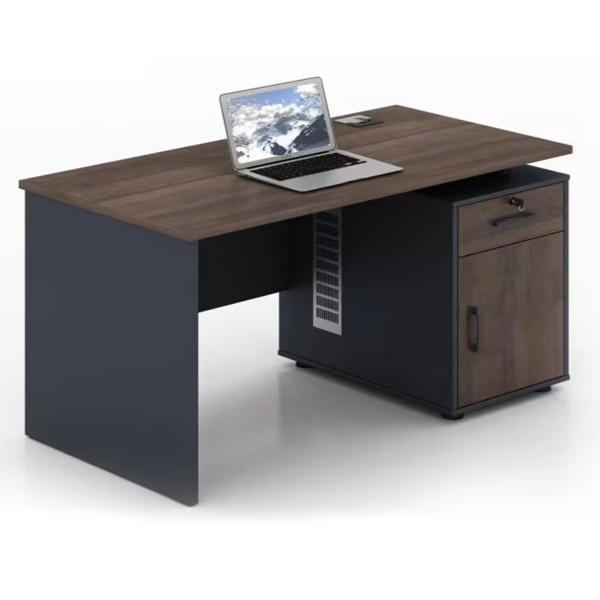 Galo Office Desk with Lockable File Drawer, Built-in Storage Cupboard & Cable Management Workstation - Dark Brown