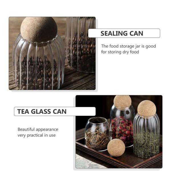 Ribbed Glass Storage Jar with Round Cork Lid – 500 ml (Set of 2)