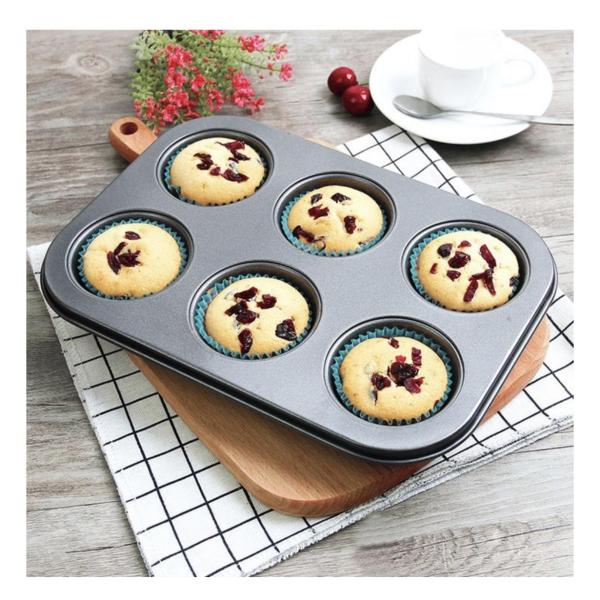 Premium Non-Stick Carbon Steel 6-Cup Muffin Pan – Black Cupcake Tray