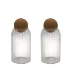 Ribbed Glass Storage Jar with Round Cork Lid – 500 ml (Set of 2)