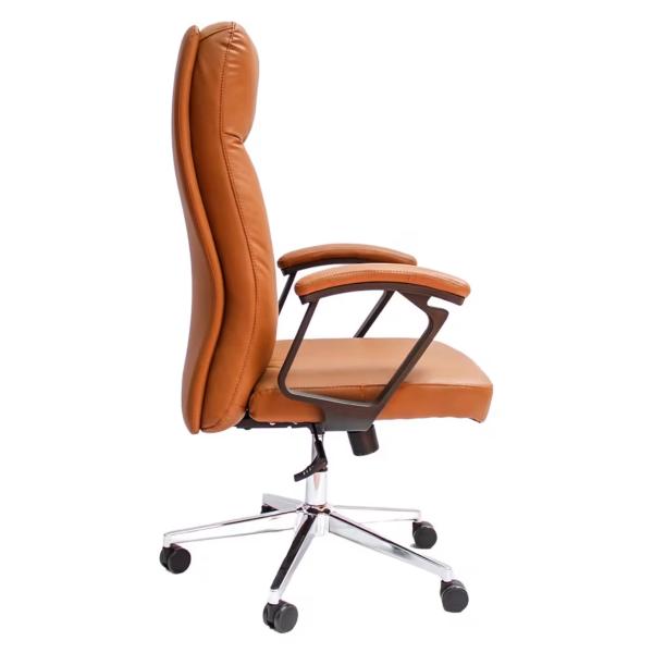 Kristie High-Back Executive Office Chair with Premium PU Leather, Gas Lift, Reclining Tilt & Chrome Swivel Base - Brown