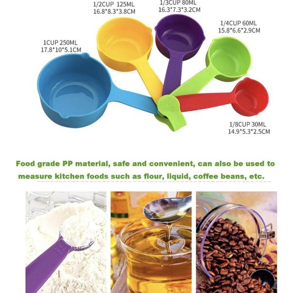 10-Piece Plastic Measuring Cups & Spoons Set – Stackable, Multicolored, BPA-Free for Baking & Cooking