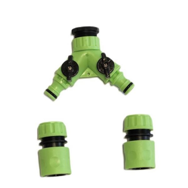 2‑Way Garden Hose Splitter with Tap Connector & 2 Quick‑Connect Fittings – Brass Y Valve Adapter