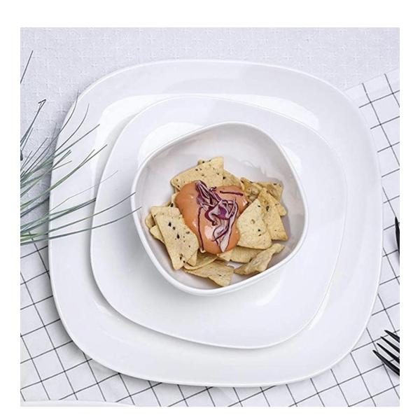 Elegant Porcelain Square Dinner Plates – Set of 9 Modern 9″ Stackable Plates