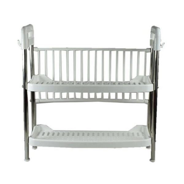 XF0887 Kitchen 2-Layer Dish Rack – Compact Plastic Countertop Dish Drainer with Plate, Cup & Cutlery Holders