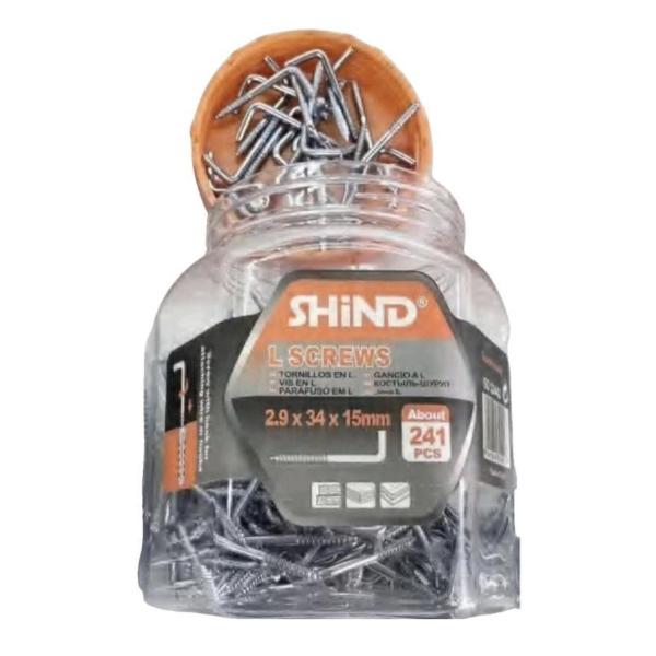Shind 241‑Piece 2.9×34×15 mm Zinc‑Plated Carbon Steel L‑Hook Screws – Bulk Hardware Pack