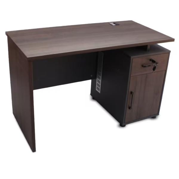 Galo Office Desk with Lockable File Drawer, Built-in Storage Cupboard & Cable Management Workstation - Dark Brown