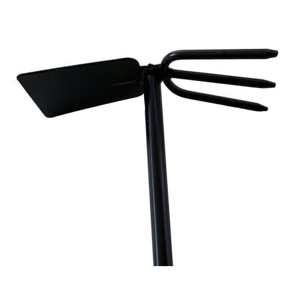2‑in‑1 Hand‑Held Garden Hoe & Cultivator – Heavy‑Duty Stirrup Hoe with 3‑Tine Rake, Ergonomic Long Handle