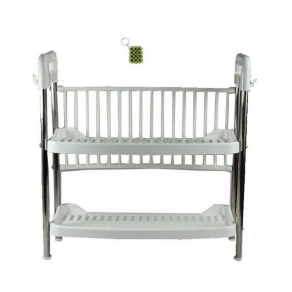 XF0887 Two‑Tier Kitchen Dish Drying Rack with Utensil, Cup & Plate Holders – White Steel & Plastic Organizer