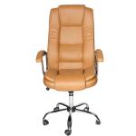 Loco Mid-Back Office Chair Ergonomic Desk Chair with Polished Chrome Base Fixed Armrests 360 Degree Swivel Task Chair Brown