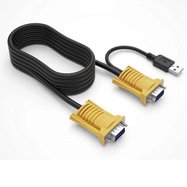 XF0182 1.5m USB VGA KVM Switch Cable – Dual PC Control with High-Resolution Support