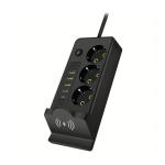 2M 220V 10A 2500W Round 2-Pin Power Socket Adapter with 4 USB & 1 PD Port – Flame Retardant, European Plug