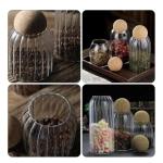 Ribbed Glass Storage Jar with Round Cork Lid – 500 ml (Set of 2)
