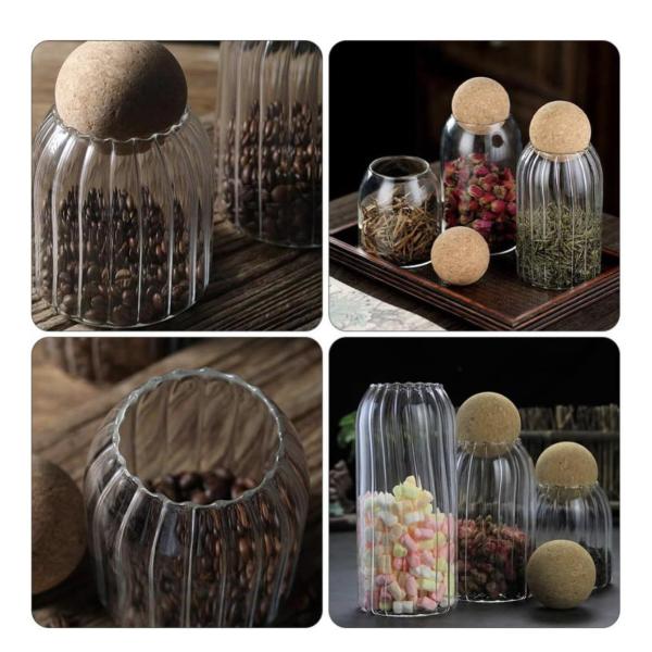 Ribbed Glass Storage Jar with Round Cork Lid – 500 ml (Set of 2)