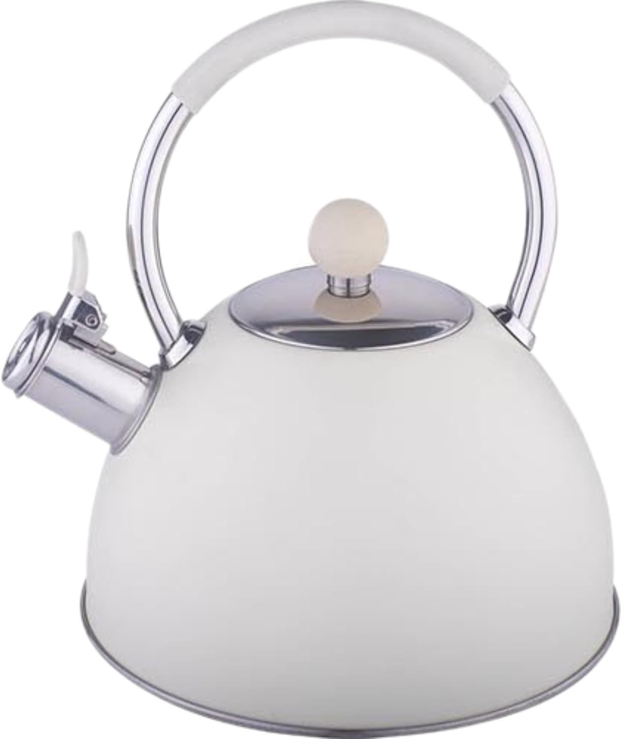 Elegant White 3L Stove Top Kettle – Whistling Tea Kettle with Heat-Resistant Handle