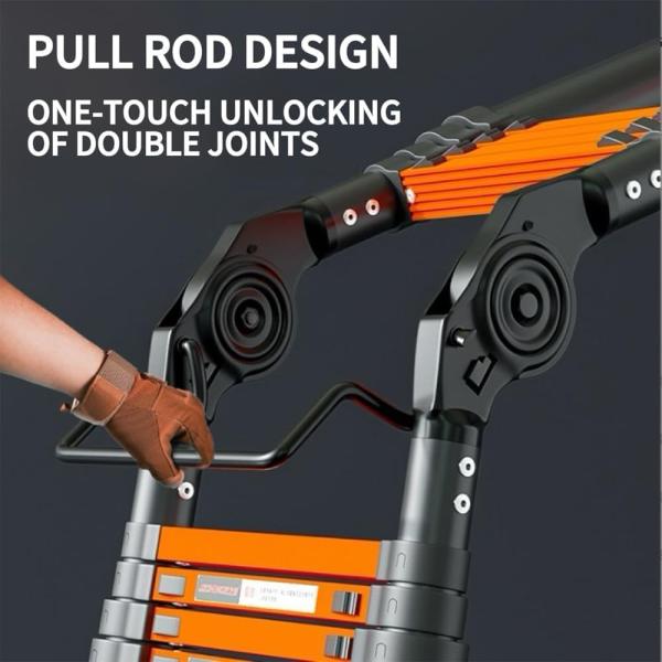 4.0m Multifunctional Telescopic Ladder 2.1m Herringbone A-Frame Step Ladder Heavy Duty Thickened Steel Folding One-Touch Unlocking Black & Orange