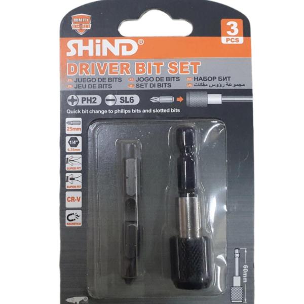 Shind 3-Piece Magnetic Driver Bit Set with Bit Holder – PH2 & SL6 25 mm Bits