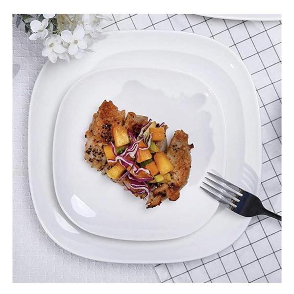 Elegant Porcelain Square Dinner Plates – Set of 9 Modern 9″ Stackable Plates