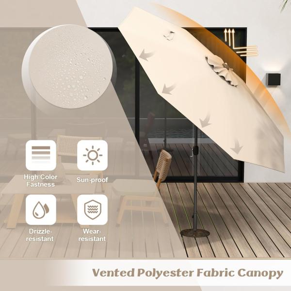 Riviera Deluxe Patio Umbrella 2.5m Outdoor Sun Shading Canopy Tilt Mechanism Crank Handle Weather Resistant Taupe With Base