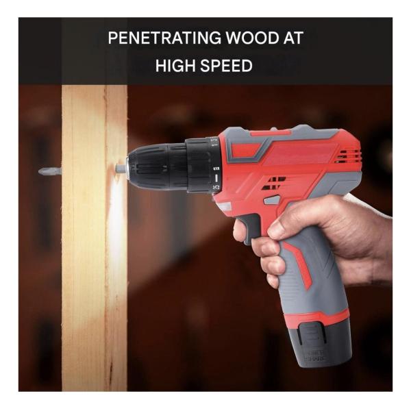 12V Cordless Drill Set with 2× Lithium Batteries – Electric Driver with Drill Bits, Keyless Chuck & LED Light