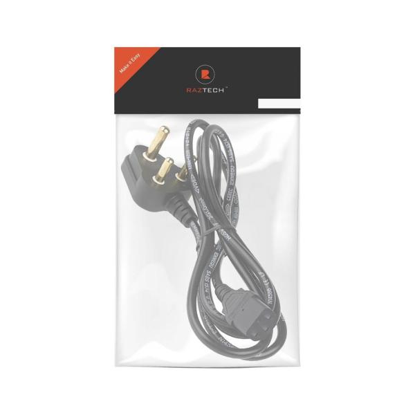 Raz Tech 3-Pin Kettle Power Cord – C13 to C14 Cable for Monitors, Printers & Desktop PCs – 1.5m