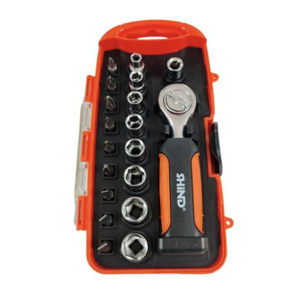 Shind 19-Piece Chrome Vanadium Screwdriver Bits Set with Ratchet Handle & Socket Accessories