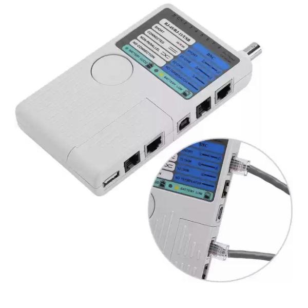 4‑in‑1 Remote Cable Tester – RJ45/RJ11/USB/BNC Continuity & Fault Detector with Remote Module
