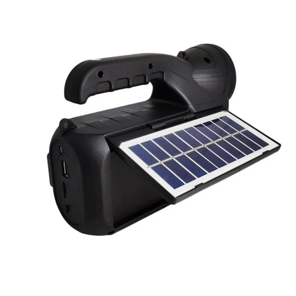 Portable Solar Charging Wireless Speaker – Bluetooth Speaker with Torch, USB/TF/FM, 18cm – Black