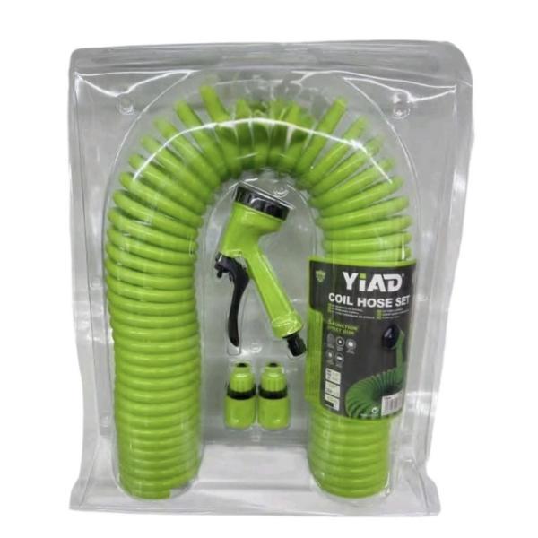 Yiad 15 m Coil Garden Hose Set – Retractable, 5‑Mode Spray Gun & 2 Faucet Connectors