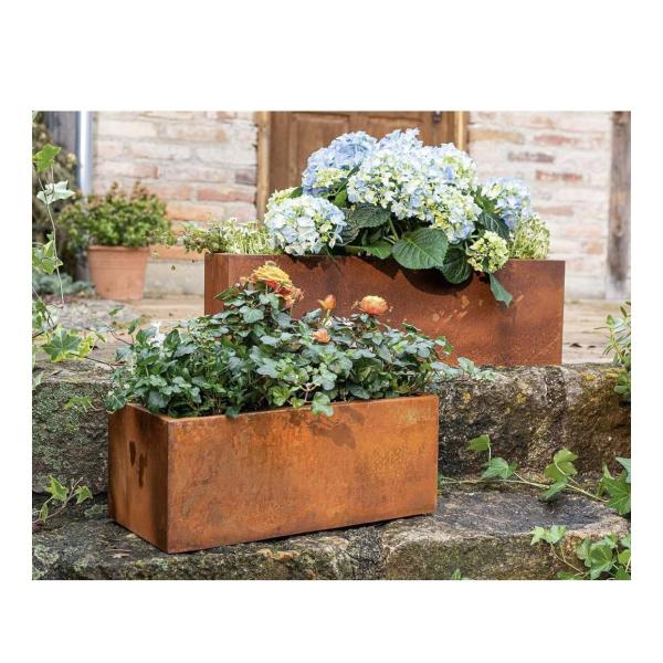 Rustic Corten Steel Planter Boxes – Set of 2 Metal Plant Troughs for Indoor & Outdoor Décor