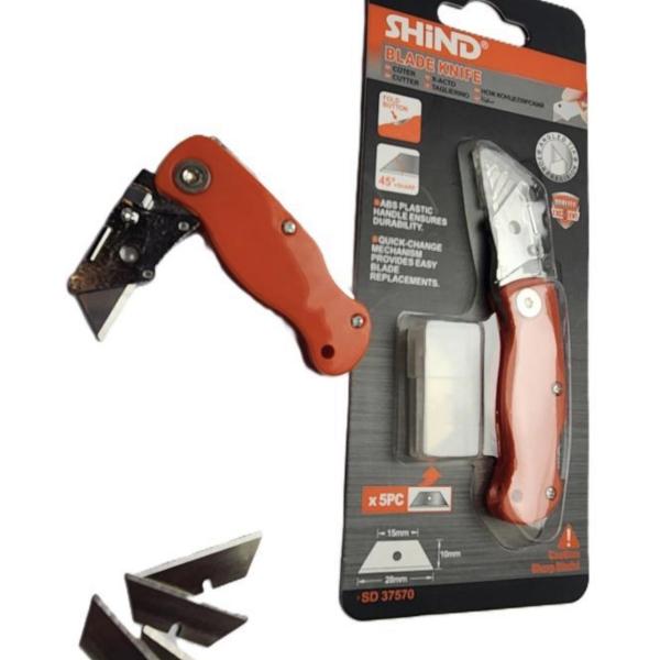 Shind Mini Folding Blade Knife – Compact Utility/Craft Knife with 5 Reversible Blades – SD37570