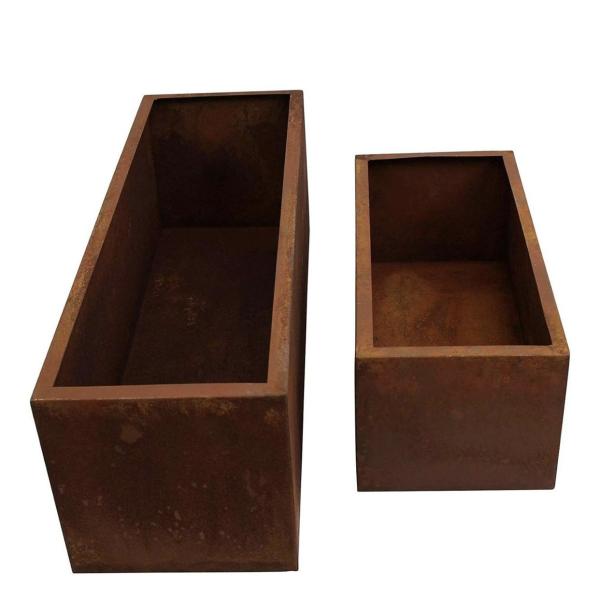 Rustic Corten Steel Planter Boxes – Set of 2 Metal Plant Troughs for Indoor & Outdoor Décor