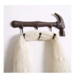 Vintage Hammer-Shaped Iron Wall Hook - Rustic 3-Hook Hanger