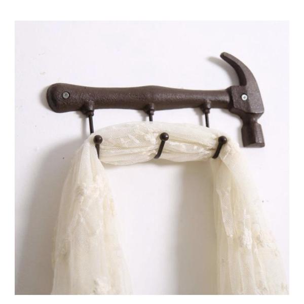 Vintage Hammer-Shaped Iron Wall Hook - Rustic 3-Hook Hanger
