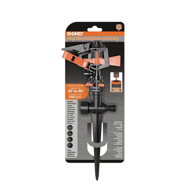 Shind Pulsating Sprinkler with Spike – 3‑Arm Adjustable 360° Lawn & Garden Watering System