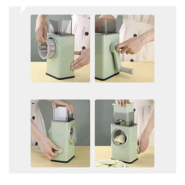 Aorlis 3-in-1 Manual Rotary Cheese Grater, Vegetable Cutter & Keyholder — 360° Stainless Steel Drum Grater with Suction Base