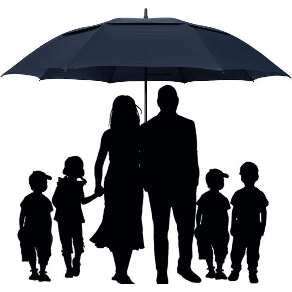 Totally Home TH127 Golf Umbrella Windproof Dual-Layer Double Canopy Automatic Open Rain Shield Navy Blue Large