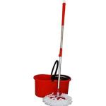 360° Spin Mop & Bucket Cleaning System with Stainless Steel Handle, Hands-Free Wringer & Microfiber Mop Head - Red
